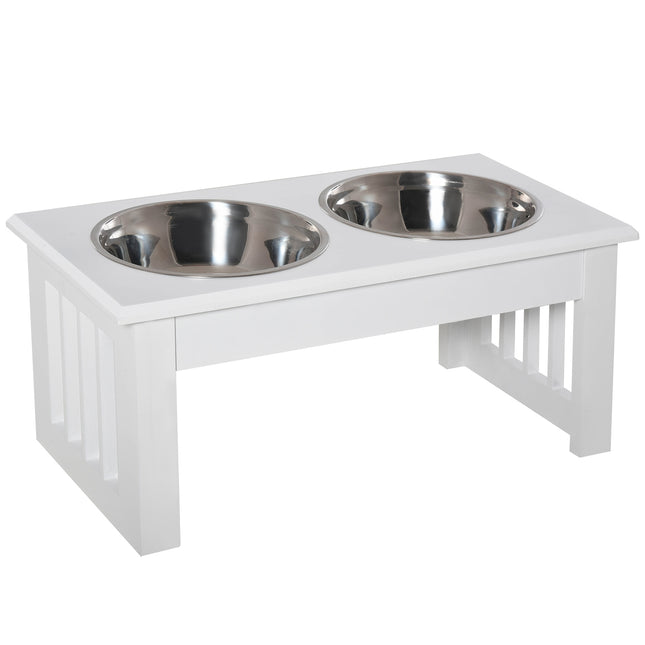PAWROOM - Skålställ med stålskålar och halkskydd, vit, 44×24×15 cm, 0,9 L