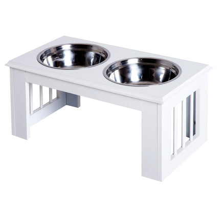 PAWROOM - Skålställ med stålskålar, vit, 58,4×30,5×25,4 cm, 2 L