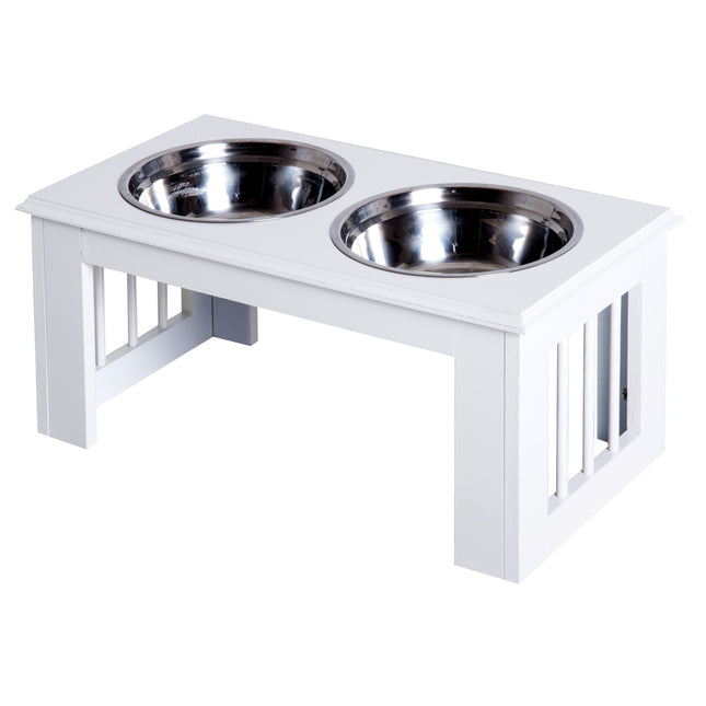 PAWROOM - Skålställ med stålskålar, vit, 58,4×30,5×25,4 cm, 2 L