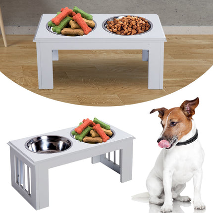 PAWROOM - Skålställ med stålskålar, vit, 58,4×30,5×25,4 cm, 2 L