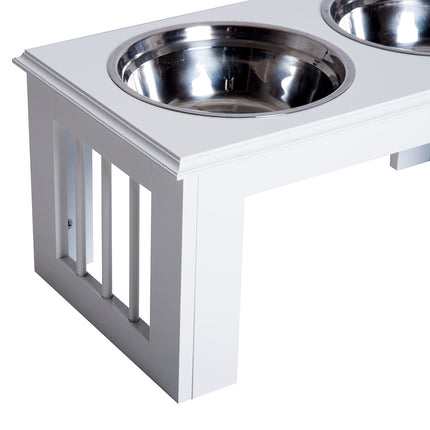 PAWROOM - Skålställ med stålskålar, vit, 58,4×30,5×25,4 cm, 2 L