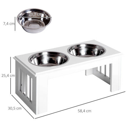 PAWROOM - Skålställ med stålskålar, vit, 58,4×30,5×25,4 cm, 2 L