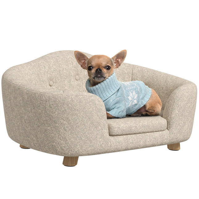 PAWROOM - Soffa för hund och katt med mjuk plysch, cremevit, 70×47×30 cm