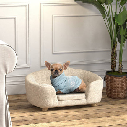 PAWROOM - Soffa för hund och katt med mjuk plysch, cremevit, 70×47×30 cm
