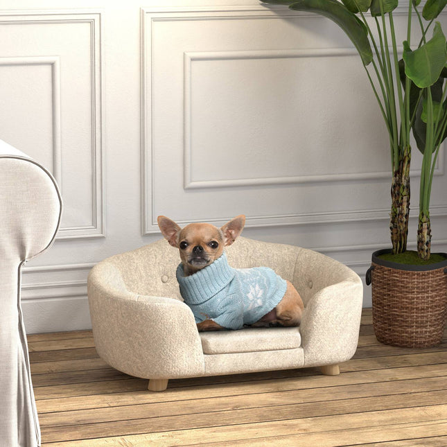 PAWROOM - Soffa för hund och katt med mjuk plysch, cremevit, 70×47×30 cm