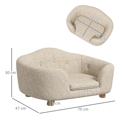 PAWROOM - Soffa för hund och katt med mjuk plysch, cremevit, 70×47×30 cm