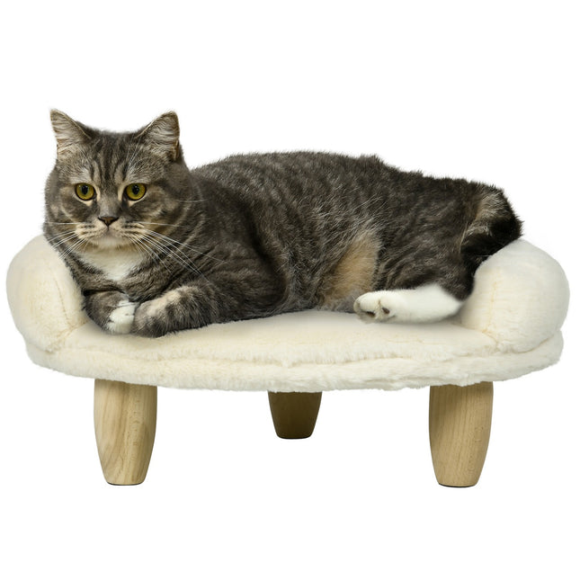 PAWROOM - Soffa för hund och katt med mjuk plysch, cremevit/natur, 47×40×20 cm
