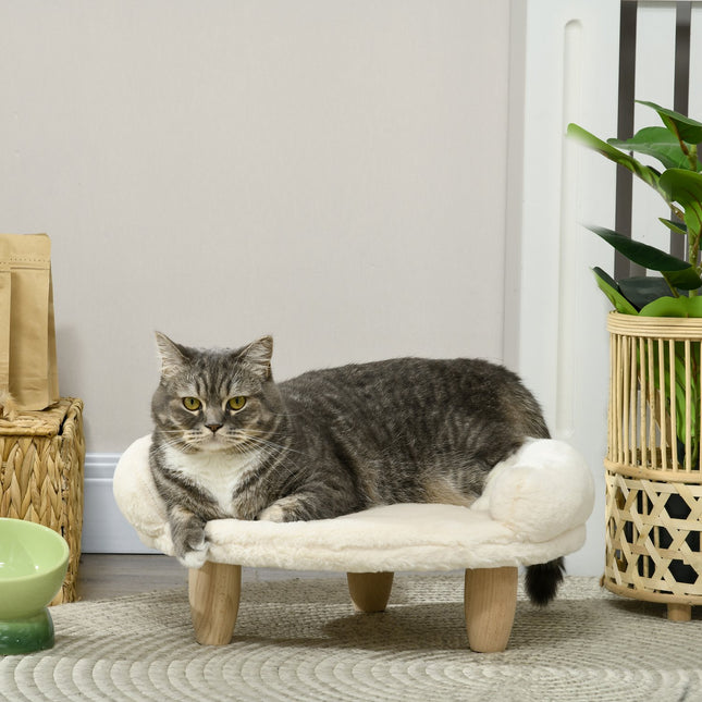 PAWROOM - Soffa för hund och katt med mjuk plysch, cremevit/natur, 47×40×20 cm