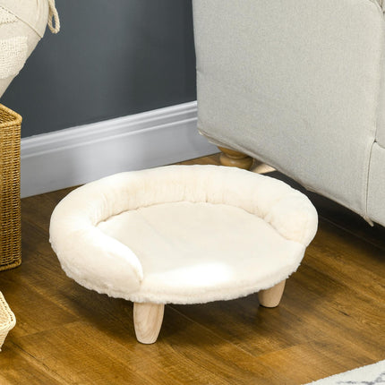 PAWROOM - Soffa för hund och katt med mjuk plysch, cremevit/natur, 47×40×20 cm