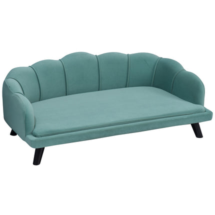 PAWROOM - Pet sofa with backrest & wooden legs, soft fabric, green