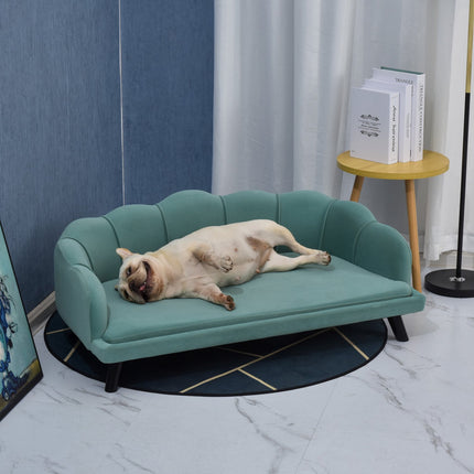 PAWROOM - Pet sofa with backrest & wooden legs, soft fabric, green