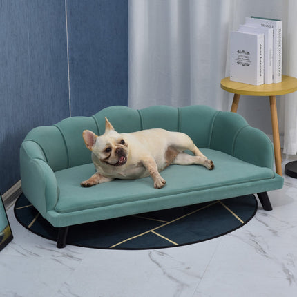 PAWROOM - Pet sofa with backrest & wooden legs, soft fabric, green