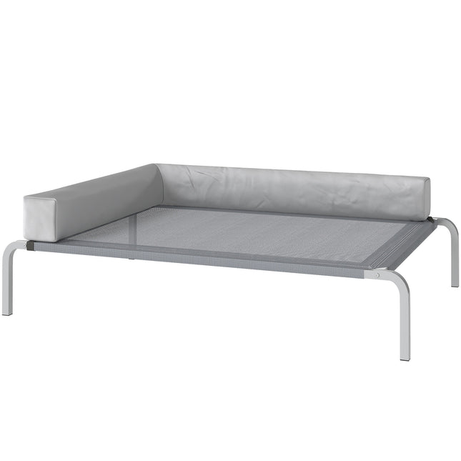 PAWROOM - Upphöjd hundsäng L med nättyg, ljusgrå/silver, 110×75×30 cm