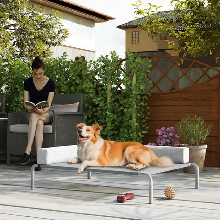 PAWROOM - Elevated Outdoor Dog Bed with L-Shaped Cushion, 110x75x30cm