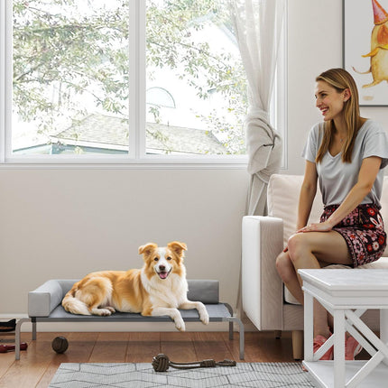 PAWROOM - Elevated Outdoor Dog Bed with L-Shaped Cushion, 110x75x30cm