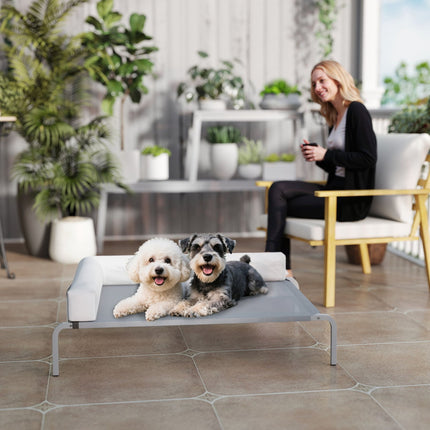 PAWROOM - Elevated Outdoor Dog Bed with L-Shaped Cushion, 110x75x30cm