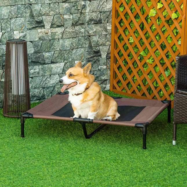 PAWROOM - Upphöjd hundsäng för utomhusbruk, brun/svart, 92×76×18 cm