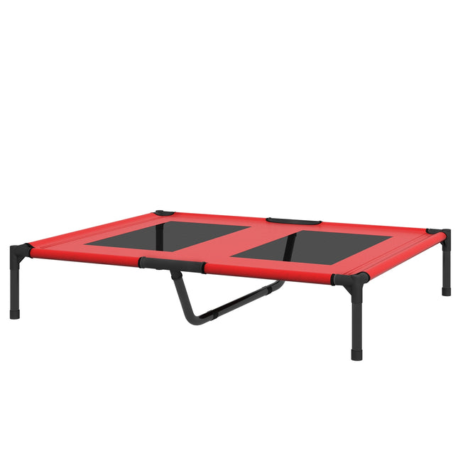 PAWROOM - Upphöjd hundsäng för utomhusbruk med nättyg, röd, 92×76×18 cm