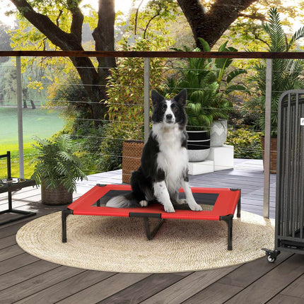 PAWROOM - Raised Outdoor Dog Bed - Breathable, Large, Red