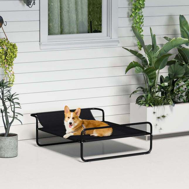 PAWROOM - Upphöjd hundsäng för utomhusbruk med nättyg, svart, 91×69×29 cm