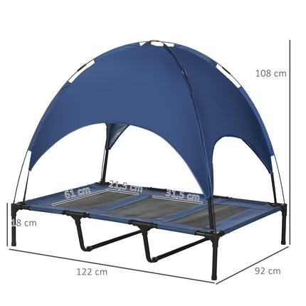 PAWROOM - Upphöjd hundsäng med soltak, blå/svart, 122×92×108 cm