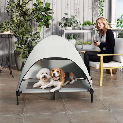 PAWROOM - Upphöjd hundsäng med soltak, ljusgrå/svart, 106×76×99 cm