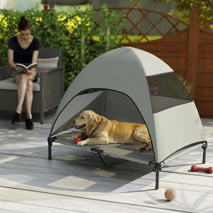 PAWROOM - Upphöjd hundsäng med soltak, ljusgrå/svart, 106×76×99 cm