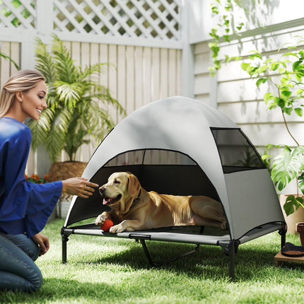 PAWROOM - Elevated Cooling Outdoor Dog Bed with Cover - Light Grey