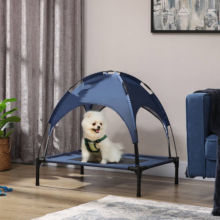 PAWROOM - Raised outdoor dog bed with UV roof, Medium, Dark blue