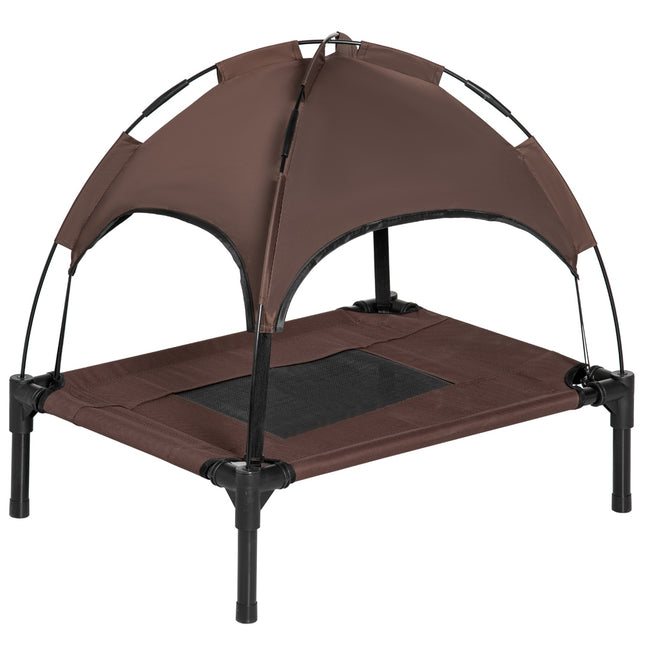 PAWROOM - Upphöjd hundsäng med soltak och nättyg, brun/svart, 61×46×62 cm