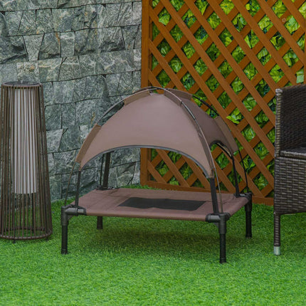 PAWROOM - Elevated outdoor dog bed with canopy, breathable fabric, coffee