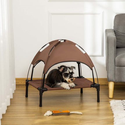 PAWROOM - Elevated outdoor dog bed with canopy, breathable fabric, coffee
