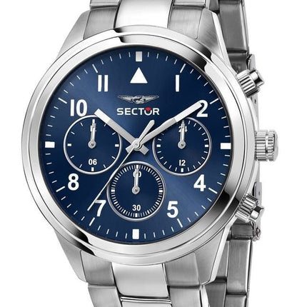 Sector 670 Dual Time Multifunktion rostfritt stål Blue Dial Quartz R3253540012 Unisexklocka