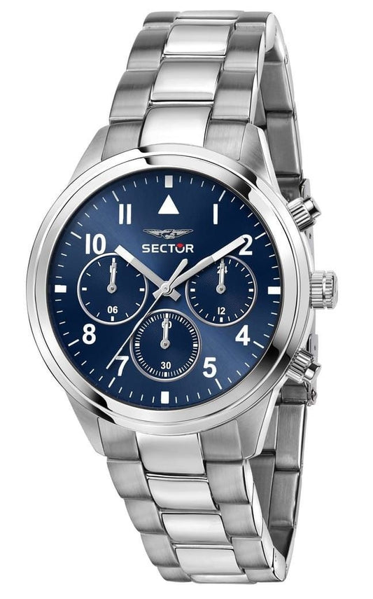 Sector 670 Dual Time Multifunktion rostfritt stål Blue Dial Quartz R3253540012 Unisexklocka