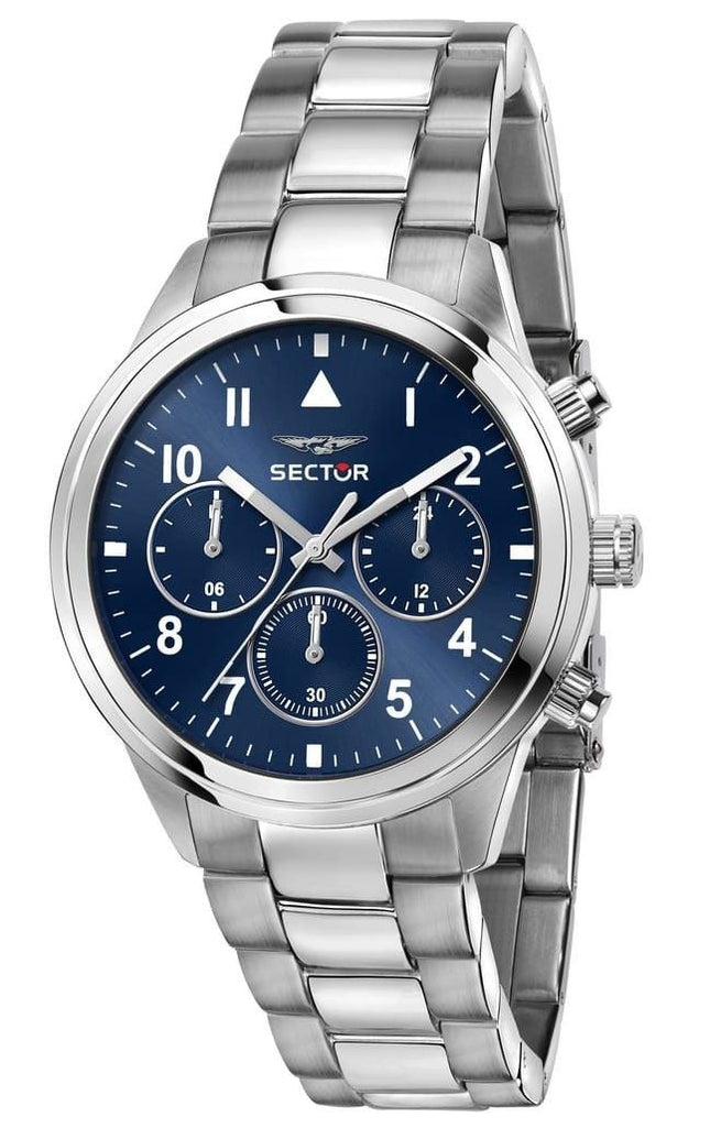 Sector 670 Dual Time Multifunktion rostfritt stål Blue Dial Quartz R3253540012 Unisexklocka