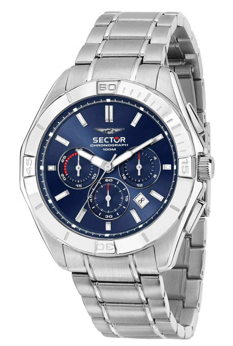 Sector 790 kronograf rostfritt stål blå urtavla Quartz R3273636004 100M herrklocka