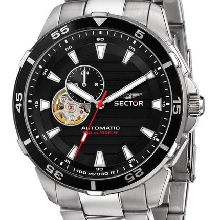 Sector ADV2500 Automatico Rostfritt stål Öppet hjärta Svart Urtavla Automatisk R3223243001 100M herrklocka