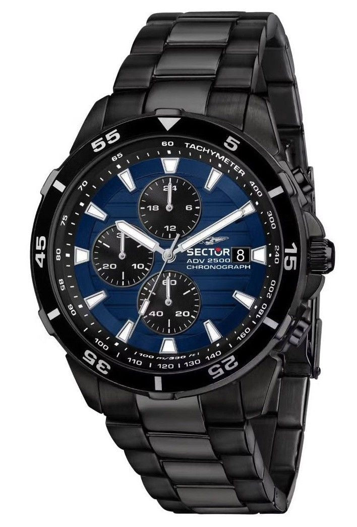 Sector ADV2500 kronograf rostfritt stål blå urtavla Quartz R3273643001 100M herrklocka