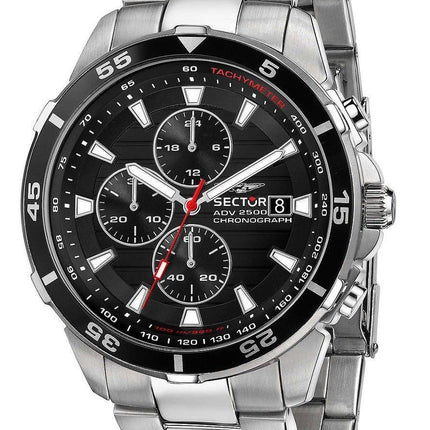 Sector ADV2500 kronograf rostfritt stål svart urtavla Quartz R3273643003 100M herrklocka