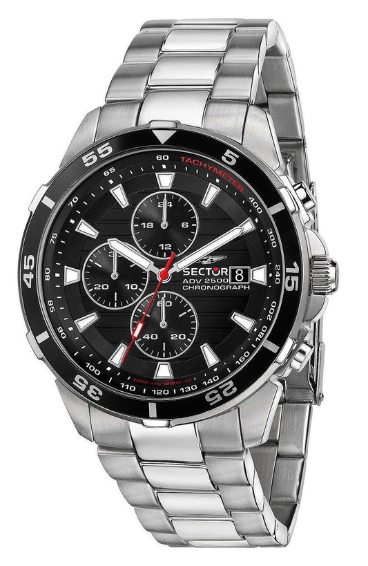 Sector ADV2500 kronograf rostfritt stål svart urtavla Quartz R3273643003 100M herrklocka