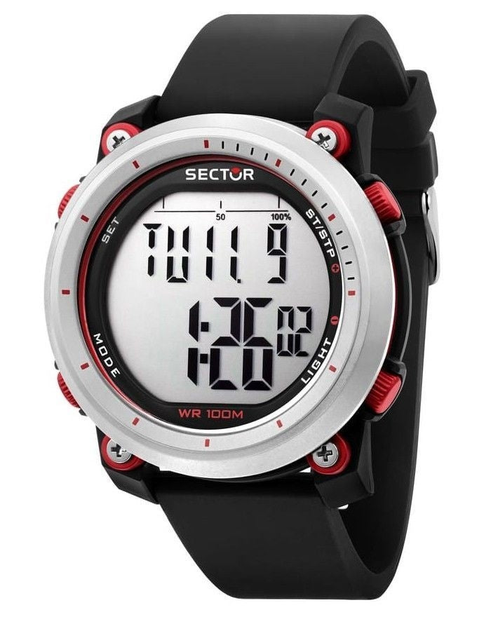 Sector EX-38 Digital svart plastrem Quartz R3251546002 100M herrklocka