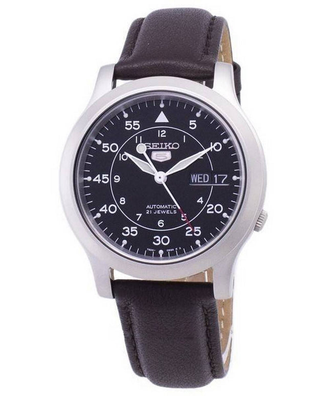Seiko 5 Military SNK809K2-var-SS4 Automatisk brunt läderarmband herrklocka