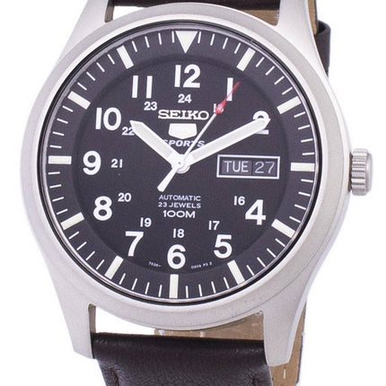 Seiko 5 Sports Automatisk mörkbrunt läder SNZG15K1-var-LS11 100M herrklocka