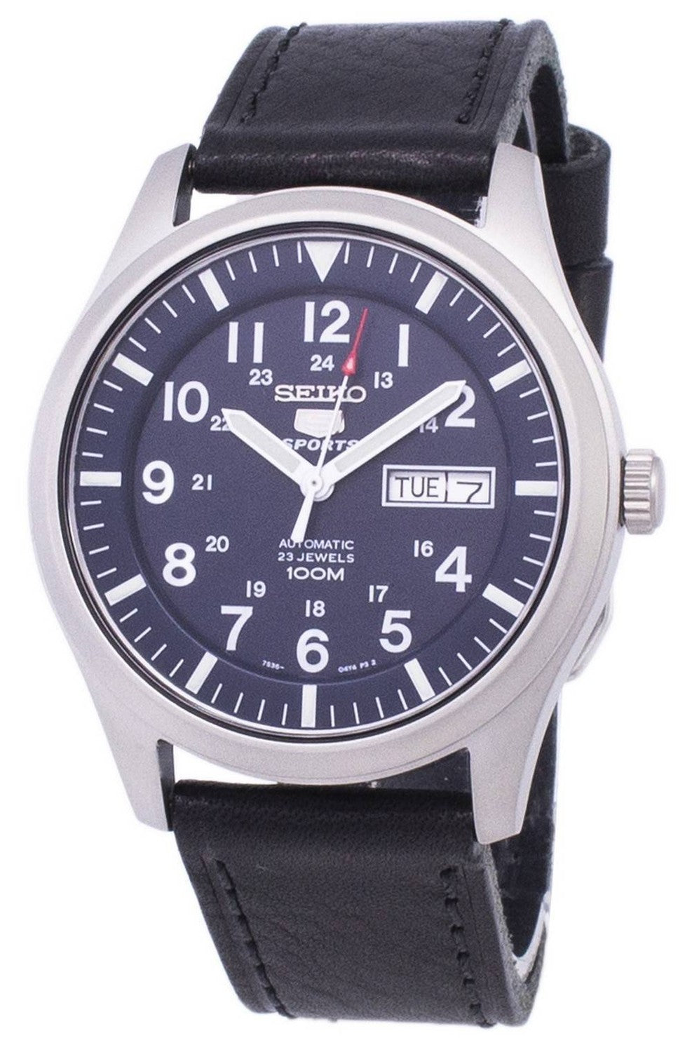 Seiko 5 Sports Automatisk svart läder SNZG11K1-var-LS8 100M herrklocka