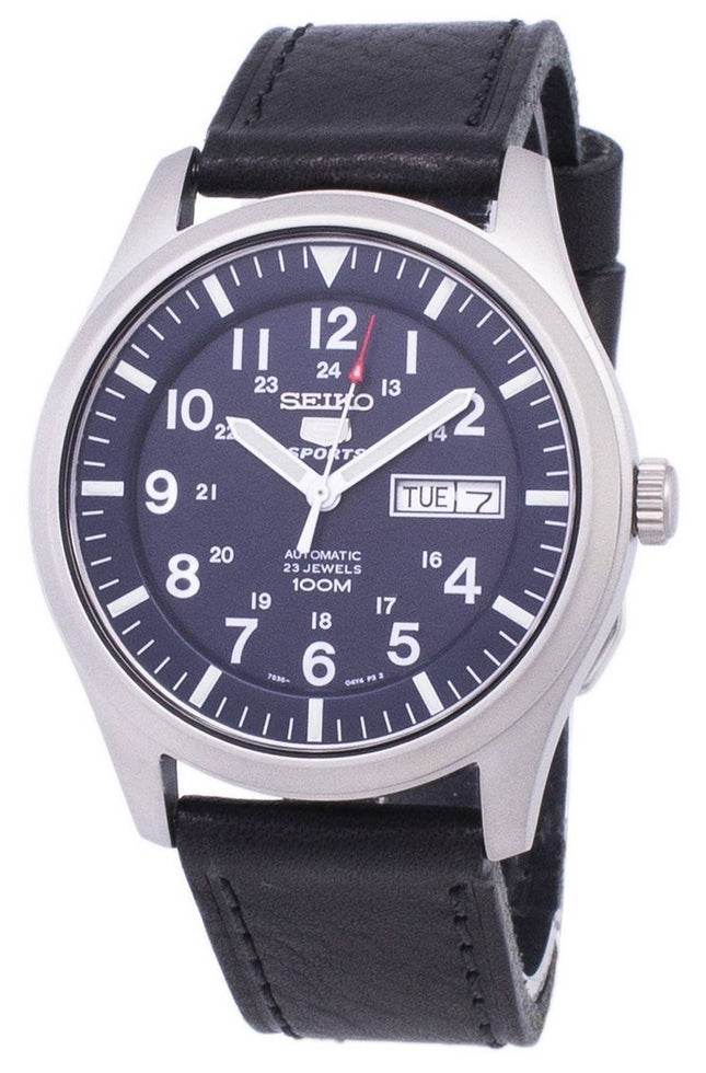 Seiko 5 Sports Automatisk svart läder SNZG11K1-var-LS8 100M herrklocka