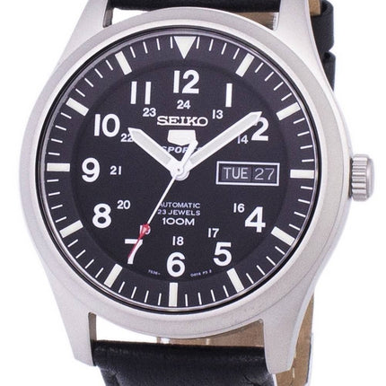 Seiko 5 Sports Automatisk svart läder SNZG15K1-var-LS10 100M herrklocka