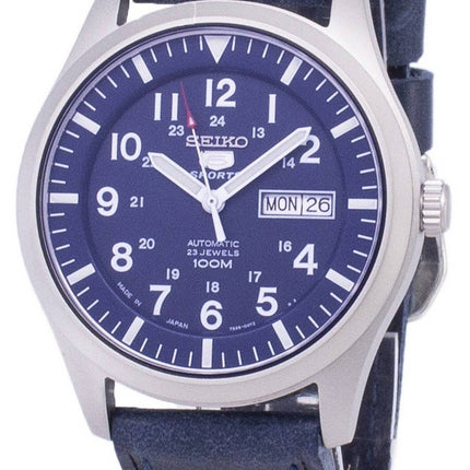 Seiko 5 Sports SNZG11J1-var-LS13 Japangjord mörkblå läderrem herrklocka