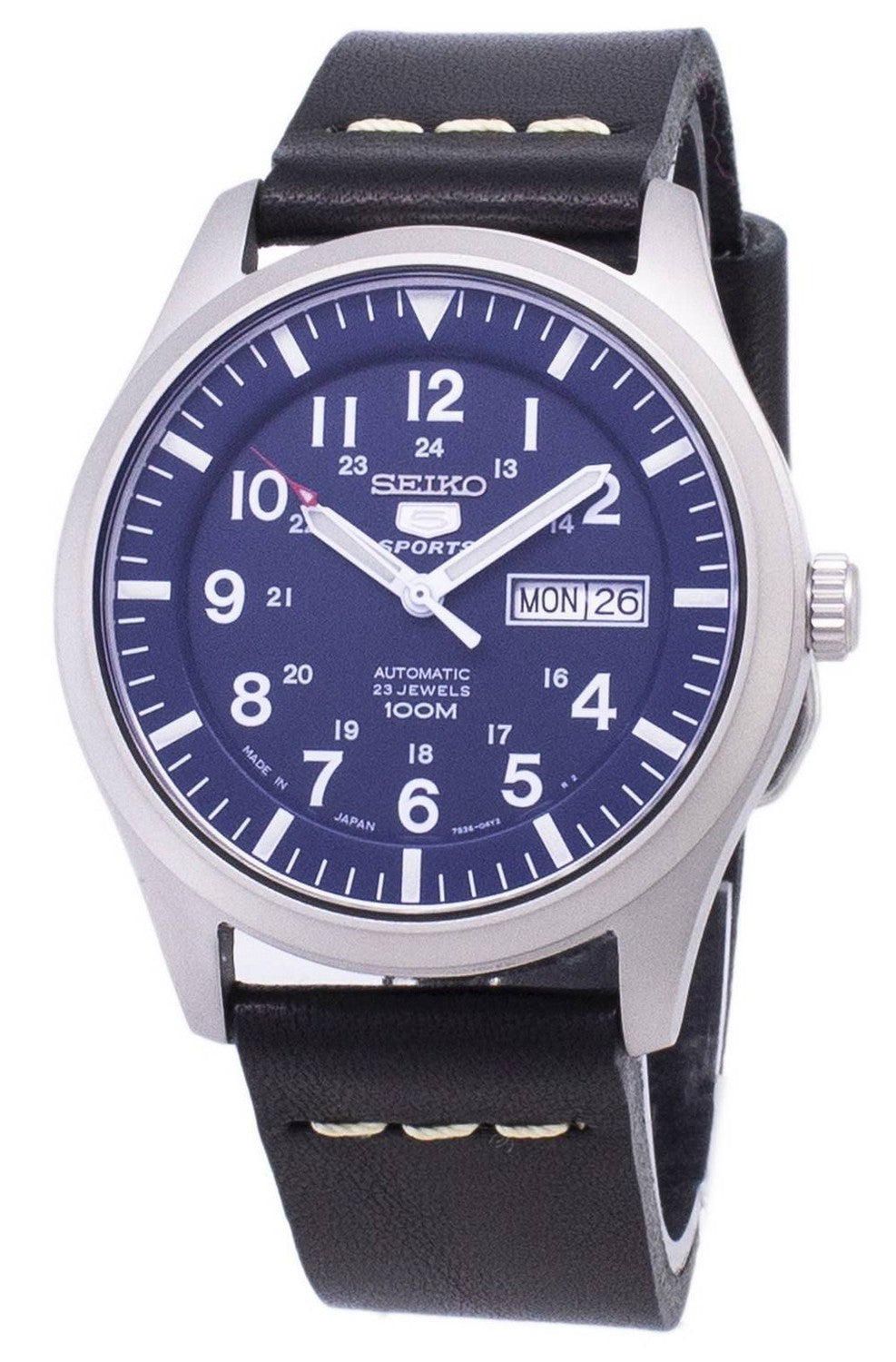Seiko 5 Sports SNZG11J1-var-LS14 Automatisk svart läderrem herrklocka