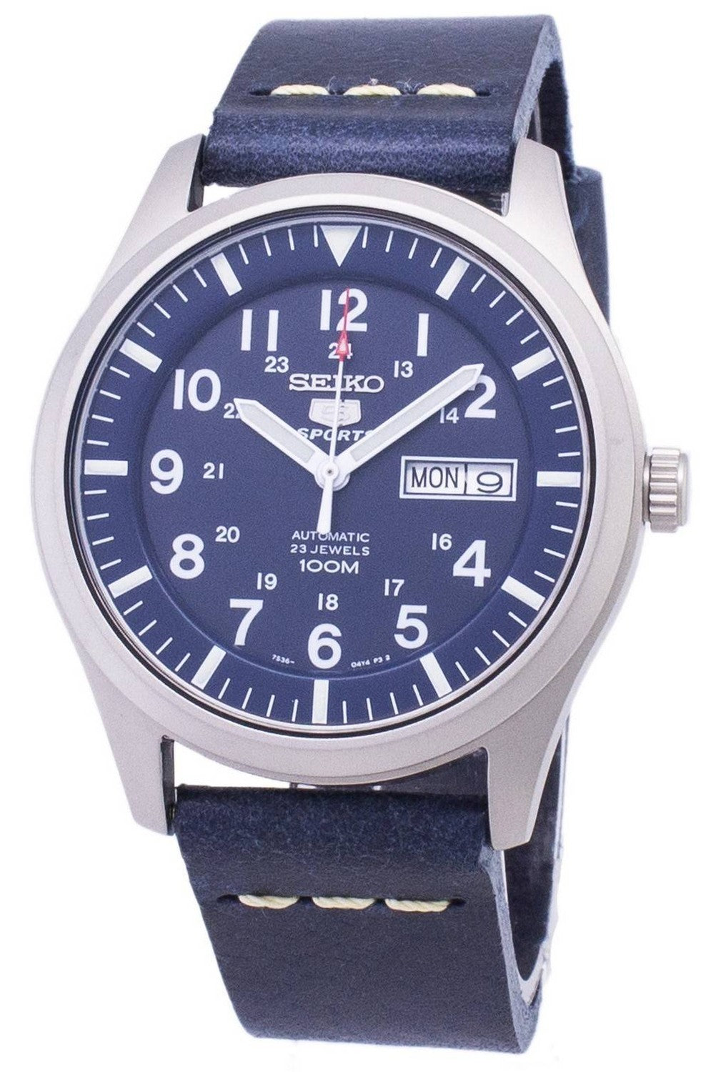 Seiko 5 Sports SNZG11K1-var-LS15 Automatisk mörkblå läderrem herrklocka