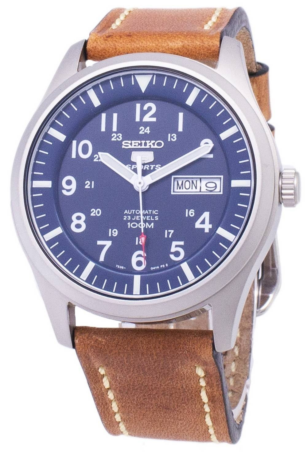 Seiko 5 Sports SNZG11K1-var-LS17 automatisk brunt läderarmband herrklocka